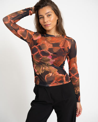 TILTIL Mesh Longsleeve Floral Orange - Things I Like Things I Love