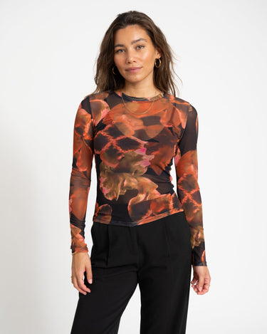 TILTIL Mesh Longsleeve Floral Orange - Things I Like Things I Love