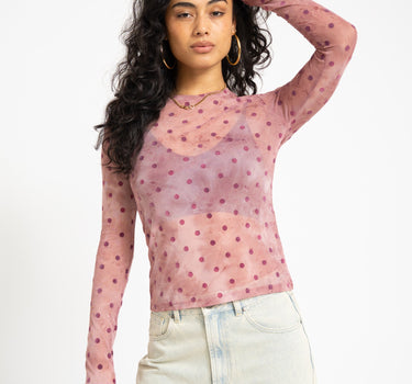TILTIL Mesh Polkadot Longsleeve Dustypink - Things I Like Things I Love