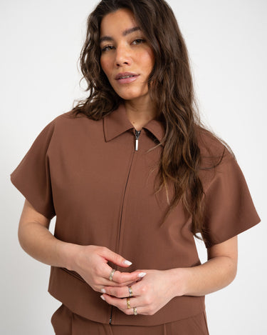 TILTIL Mida Shortsleeve Zipper Jacket Brown - Things I Like Things I Love