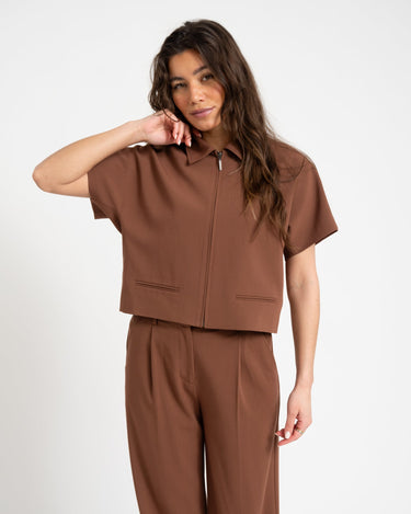 TILTIL Mida Shortsleeve Zipper Jacket Brown - Things I Like Things I Love
