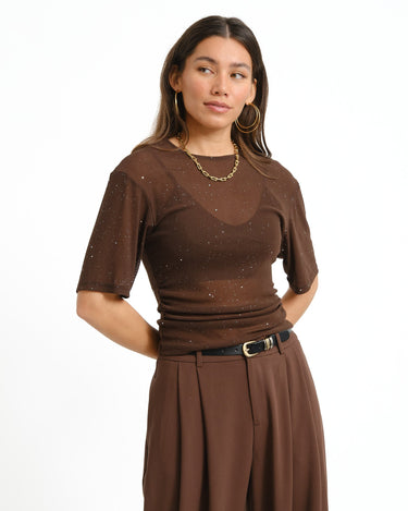 TILTIL Molly Mesh Sparkle Shortsleeve Bruin - Things I Like Things I Love