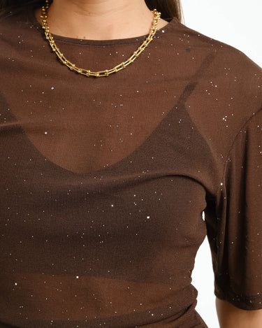 TILTIL Molly Mesh Sparkle Shortsleeve Bruin - Things I Like Things I Love