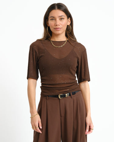 TILTIL Molly Mesh Sparkle Shortsleeve Bruin - Things I Like Things I Love
