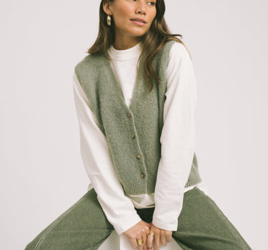 TILTIL Monica Gilet Melange Salvia Green One Size - Things I Like Things I Love