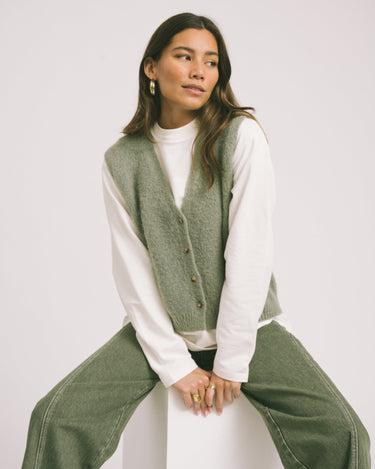 TILTIL Monica Gilet Melange Salvia Green One Size - Things I Like Things I Love