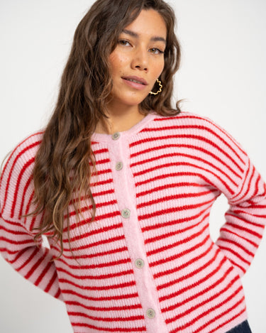 TILTIL Petra Cardigan Striped Pink Red One Size - Things I Like Things I Love