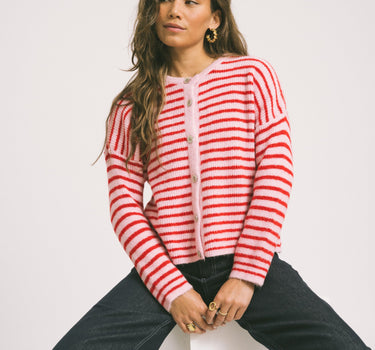 TILTIL Petra Cardigan Striped Pink Red One Size - Things I Like Things I Love