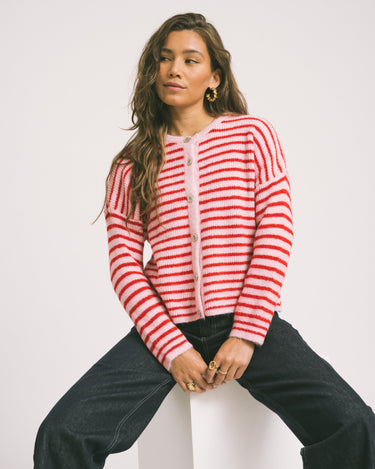 TILTIL Petra Cardigan Striped Pink Red One Size - Things I Like Things I Love