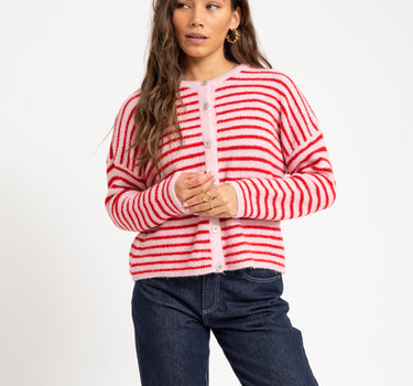 TILTIL Petra Cardigan Striped Pink Red One Size - Things I Like Things I Love