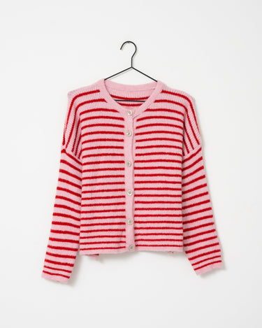 TILTIL Petra Cardigan Striped Pink Red One Size - Things I Like Things I Love