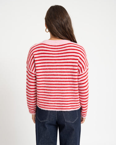 TILTIL Petra Cardigan Striped Pink Red One Size - Things I Like Things I Love