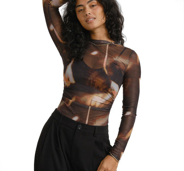 TILTIL Pleated Tara Mesh Longsleeve Brown Black - Things I Like Things I Love