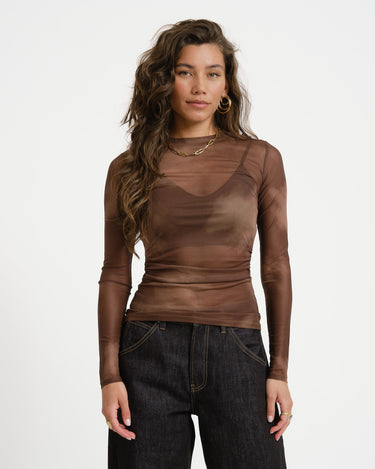 TILTIL Pleated Tara Mesh Longsleeve Brown - Things I Like Things I Love