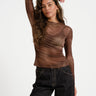 TILTIL Pleated Tara Mesh Longsleeve Brown - Things I Like Things I Love