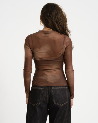 TILTIL Pleated Tara Mesh Longsleeve Brown - Things I Like Things I Love