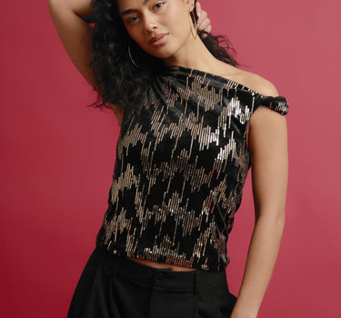 TILTIL Rapha Off Shoulder Sequins Top Black - Things I Like Things I Love