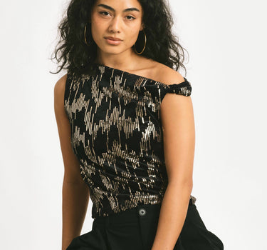 TILTIL Rapha Off Shoulder Sequins Top Black - Things I Like Things I Love