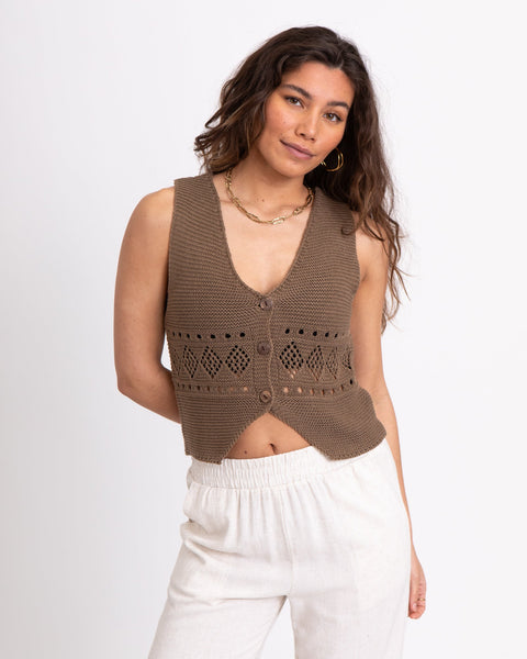 TILTIL Richelle Knit Top Button Taupe - Things I Like Things I Love