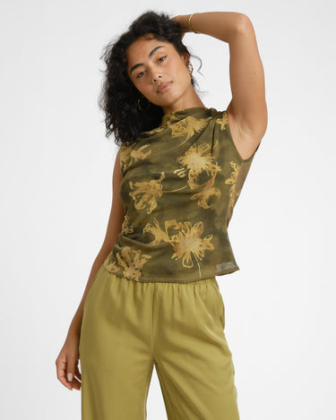 TILTIL Rody Mesh Top Flower Green - Things I Like Things I Love