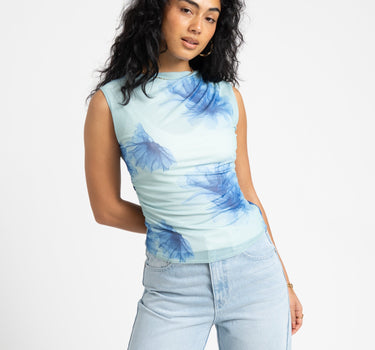 TILTIL Rody Mesh Top Turquoise Flower - Things I Like Things I Love