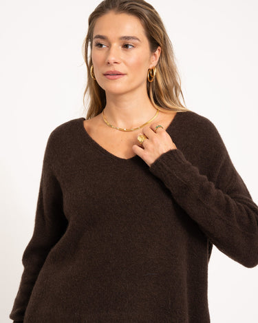 TILTIL Sapha V - neck Knit Brown One Size - Things I Like Things I Love