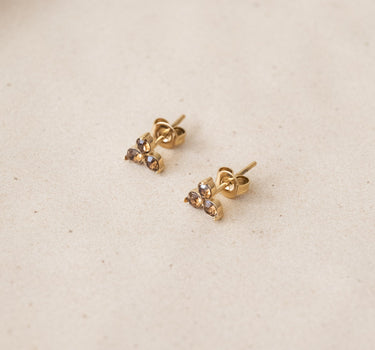 TILTIL Set van 2 Zircon Stud Earrings Goud Bruin - Things I Like Things I Love
