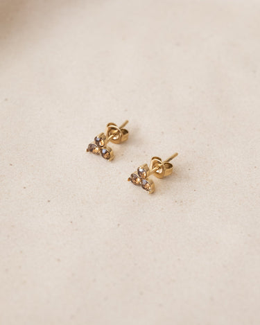 TILTIL Set van 2 Zircon Stud Earrings Goud Bruin - Things I Like Things I Love