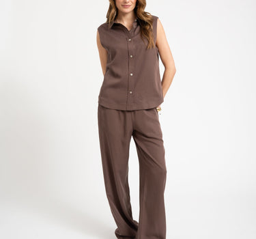 TILTIL Sleeveless Juna Tencel Blouse Brown - Things I Like Things I Love