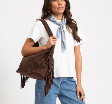 TILTIL Slouchy Fringe Faux Suede Bag Bruin - Things I Like Things I Love