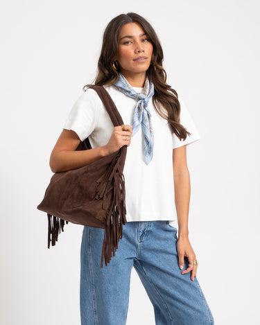 TILTIL Slouchy Fringe Faux Suede Bag Bruin - Things I Like Things I Love