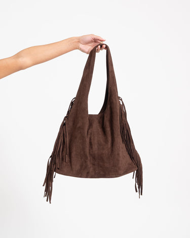 TILTIL Slouchy Fringe Faux Suede Bag Bruin - Things I Like Things I Love