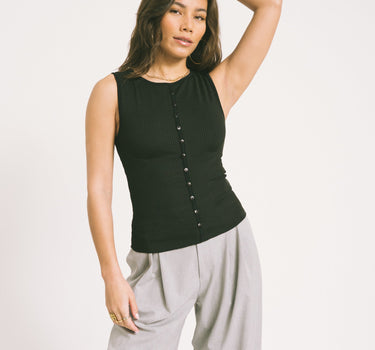 TILTIL Striped Fonna Button Top Black - Things I Like Things I Love