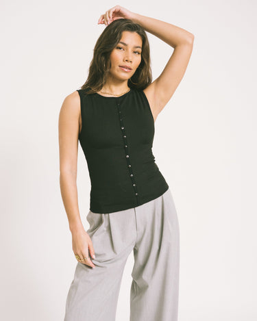 TILTIL Striped Fonna Button Top Black - Things I Like Things I Love