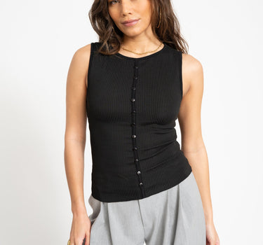 TILTIL Striped Fonna Button Top Black - Things I Like Things I Love