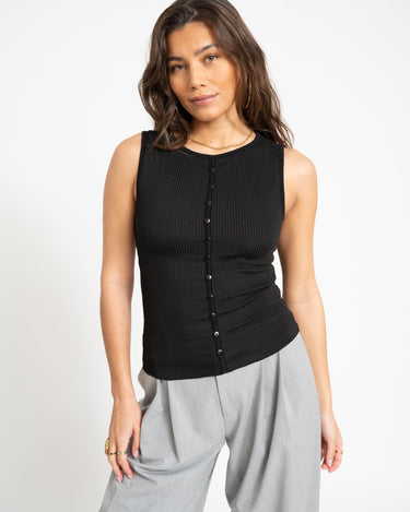TILTIL Striped Fonna Button Top Black - Things I Like Things I Love