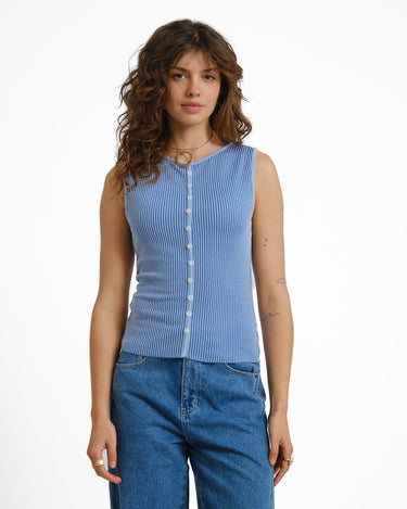 TILTIL Striped Fonna Button Top Blue - Things I Like Things I Love