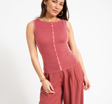 TILTIL Striped Fonna Button Top Dark Pink - Things I Like Things I Love
