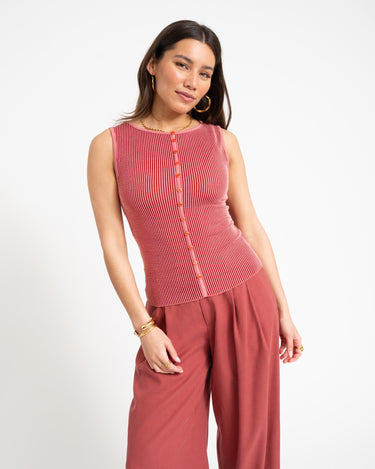 TILTIL Striped Fonna Button Top Dark Pink - Things I Like Things I Love