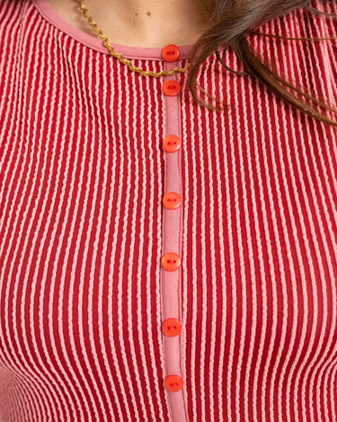 TILTIL Striped Fonna Button Top Dark Pink - Things I Like Things I Love