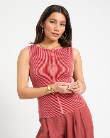TILTIL Striped Fonna Button Top Dark Pink - Things I Like Things I Love