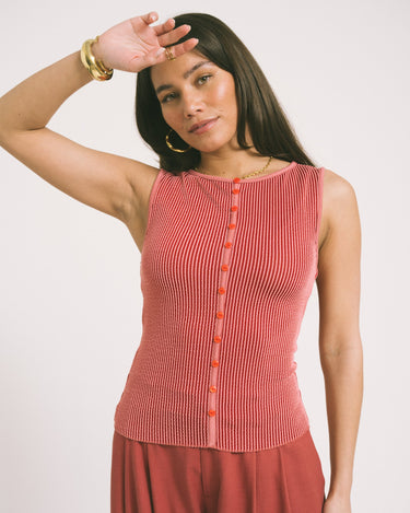 TILTIL Striped Fonna Button Top Dark Pink - Things I Like Things I Love