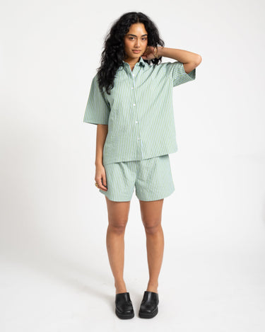 TILTIL Striped Silia Shortsleeve Blouse Light Green - Things I Like Things I Love