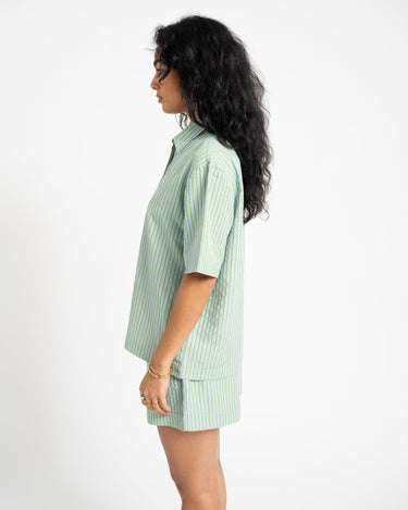 TILTIL Striped Silia Shortsleeve Blouse Light Green - Things I Like Things I Love