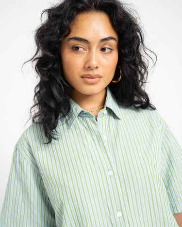 TILTIL Striped Silia Shortsleeve Blouse Light Green - Things I Like Things I Love