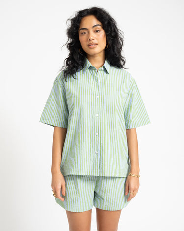 TILTIL Striped Silia Shortsleeve Blouse Light Green - Things I Like Things I Love