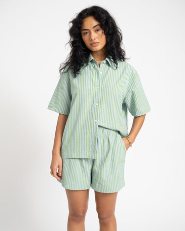 TILTIL Striped Silia Shortsleeve Blouse Light Green - Things I Like Things I Love