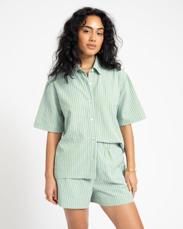 TILTIL Striped Silia Shortsleeve Blouse Light Green - Things I Like Things I Love