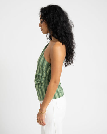 TILTIL Striped Ylva One Shoulder Green - Things I Like Things I Love