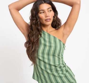 TILTIL Striped Ylva One Shoulder Green - Things I Like Things I Love